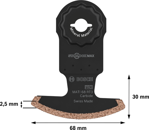 Hoja de carburo multiherramienta Bosch PRO MATI 68 RT3, 68 mm.